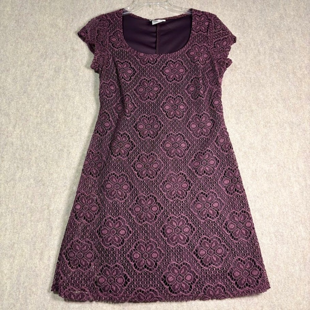 Mirrors Lace Dress Womens Large Purple Modal Blend Cap Sleeve‎ Lace Sheath Boho